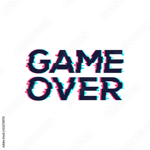 Game Over glitch pattern retro background. Video game screen vhs 80s vector poster