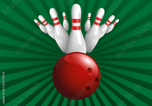 Symbole de l’adresse d’un joueur de bowling qui réalise un strike, en lançant sa boule au milieu d’un jeu de quilles.
