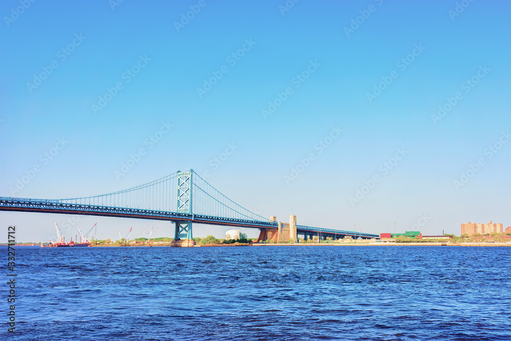 Benjamin Franklin Bridge above Delaware River in Philadelphia Benjamin Franklin Bridge above Delaware River in Philadelphia
