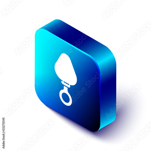 Isometric Anal plug icon isolated on white background. Butt plug sign. Fetish accessory. Sex toy for men and woman. Blue square button. Vector Illustration