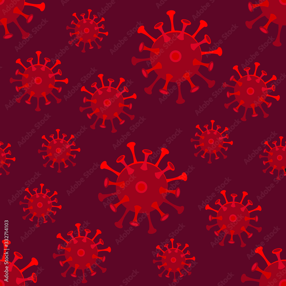 Coronavirus red seamless pattern. Vector stock illustration.