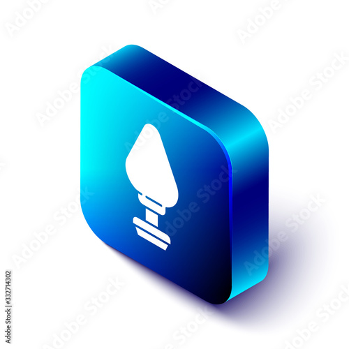 Isometric Anal plug icon isolated on white background. Butt plug sign. Fetish accessory. Sex toy for men and woman. Blue square button. Vector Illustration