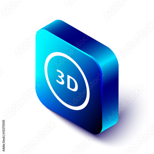 Isometric 3D word icon isolated on white background. Blue square button. Vector Illustration