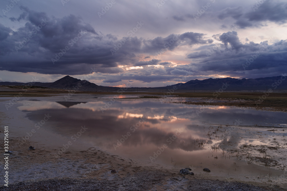 Grimshaw Lake Natural Area near Tecopa in California. This is an area of critical environmental concern. This salty group of ponds and small lakes is an oasis for migrating birds.
