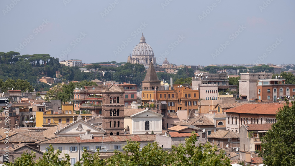 beautiful view across Rome from the view point to the Vatican