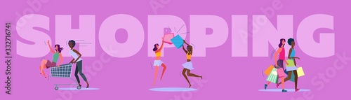 Female friends set. Two women eating in cafe, drinking in bar, shopping, grocery shop. Flat vector illustrations. Friendship, having fun concept for banner, website design or landing web page