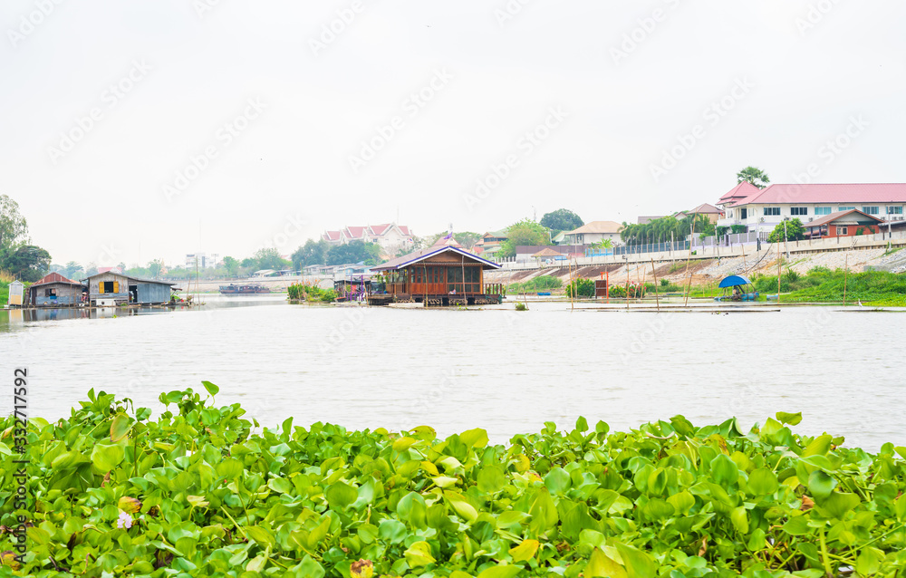 Raft, floating house, Sakae Krang river community, Uthai Thani Province, Thailand
