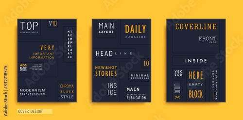 Creative black covers template. Material design with embossed effect. Trendy vector poster