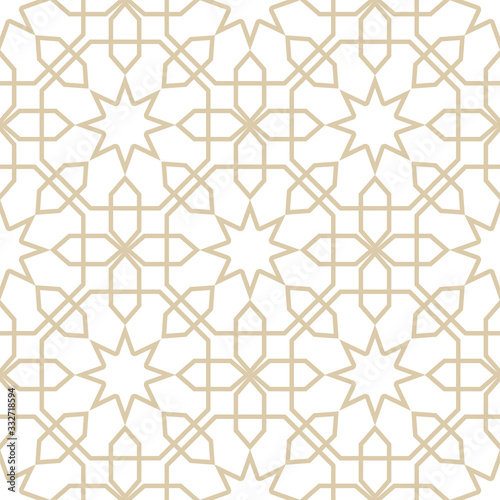 Seamless pattern in islamic style. Vector arabic gold ornament in white background.