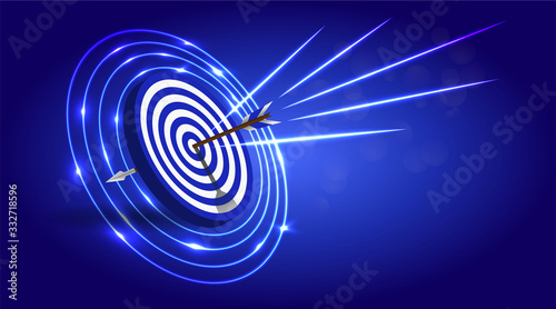 Vector realistic illustration with target financial goal concept.Growing graph and target as successful entrepreneurship metaphor.