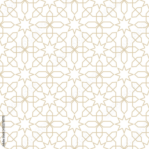 Fototapeta Seamless pattern in islamic style. Vector arabic gold ornament in white background.