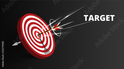 Vector realistic illustration with target financial goal concept.Growing graph and target as successful entrepreneurship metaphor.