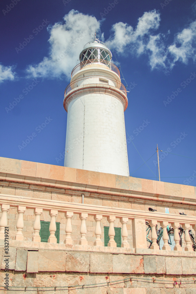 White lighthouse at Cap de Formentor in Mallorca, Spain