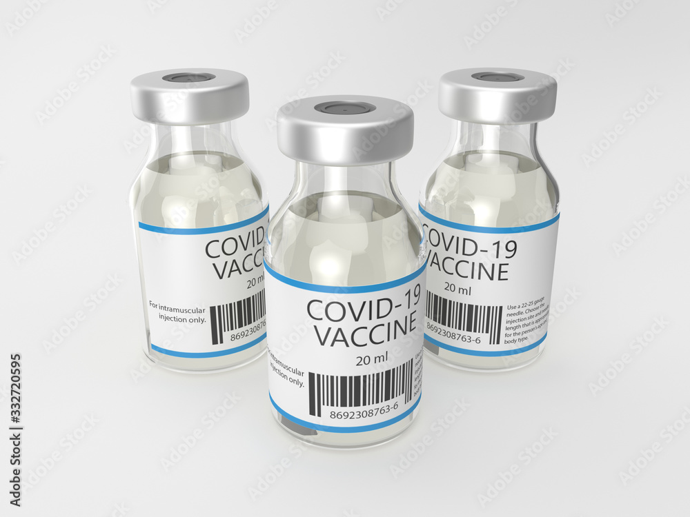 Three COVID-19 vaccines in glass vials
