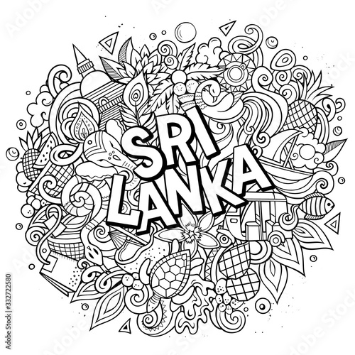 Sri Lanka hand drawn cartoon doodles illustration. Funny design.