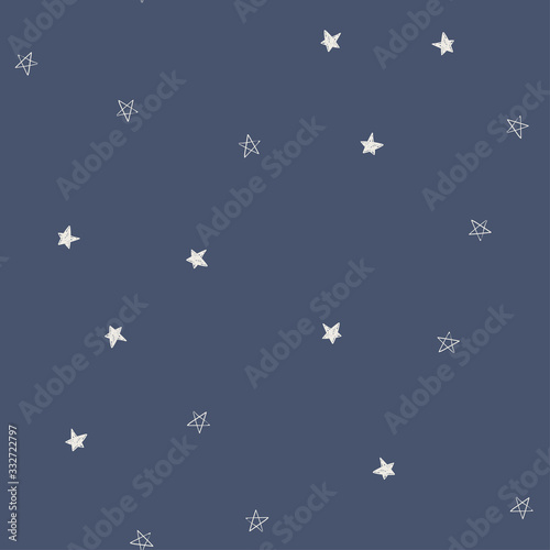 Modern vector star pattern. Seamless background in doodle childish style. Night sky baby style texture.