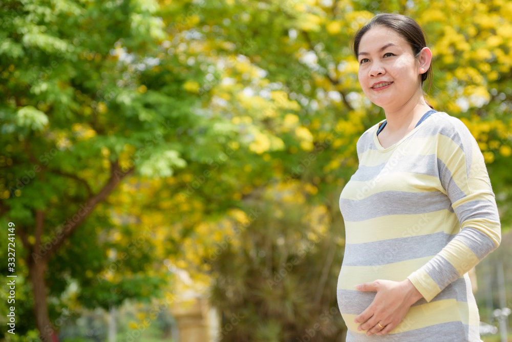 Porttrait of pregnant Asian woman smiling, with a natural background. Porttrait of pregnant Asian woman smiling, with a natural background.