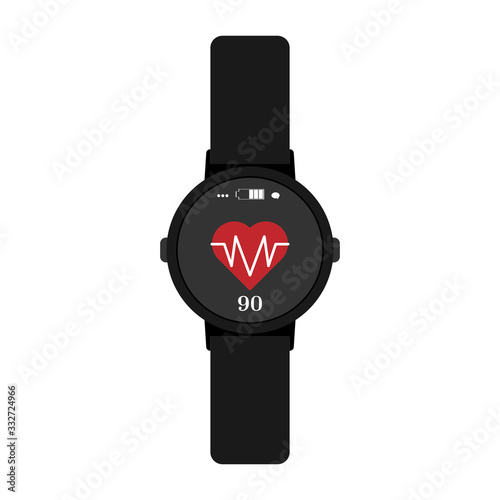 Smart watch showing heartbeat and alerts. Fitness bracelet. Simple vector illustration.