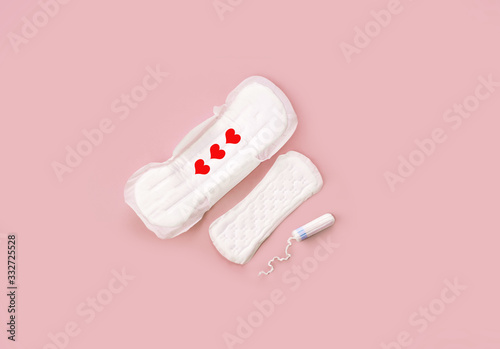 Clean pads for periods, tampon, on a light background. The female period of the period.