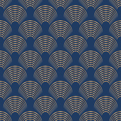 Wandcirkels Blauw goud patronen Abstract art deco lijnenmotief  © SunwArt