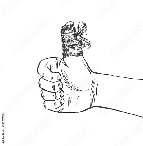 Damaged finger in medical bandage