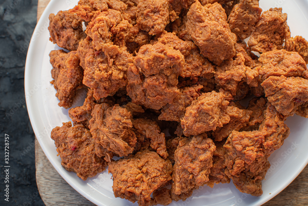 Seitan as meat alternative and plant based protein, close up Seitan as meat alternative and plant based protein, close up