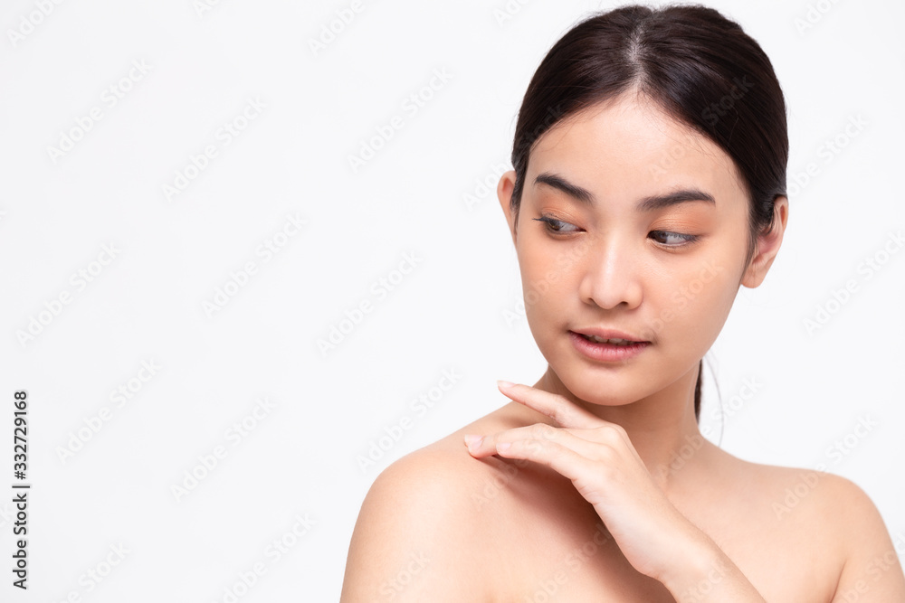 Portrait of beauty Asian woman clear healthy perfect skin isolated on white background. Beauty clinic facial treatment skincare concept Portrait of beauty Asian woman clear healthy perfect skin isolated on white background. Beauty clinic facial treatment skincare concept
