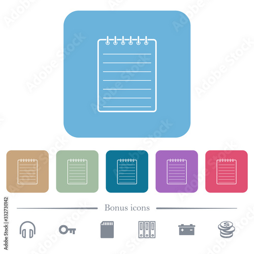 Notepad flat icons on color rounded square backgrounds