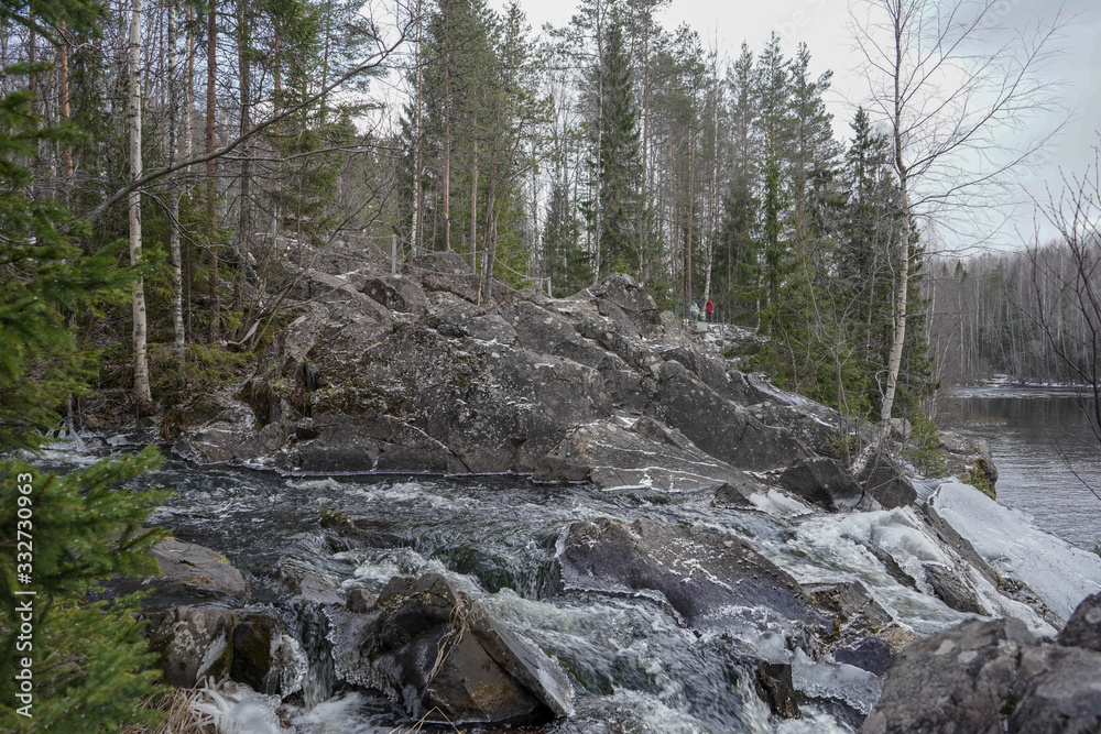 Karelia nature and spring waterfall Karelia nature and spring waterfall