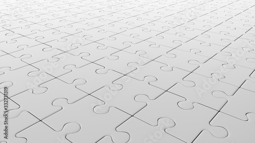 White jigsaw puzzle template background. 3D-rendering.