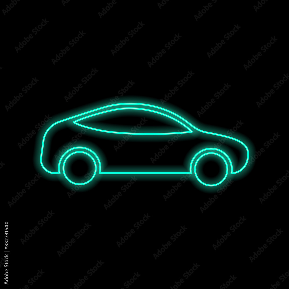 Blue neon car. Glowing drawing. Vector illustration.