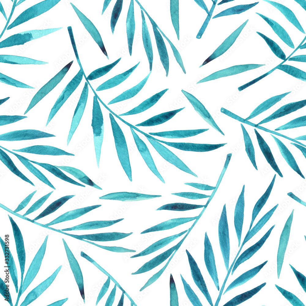 Watercolor frozen winter branches with blue leaves illustration foliage pattern Watercolor frozen winter branches with blue leaves illustration foliage pattern