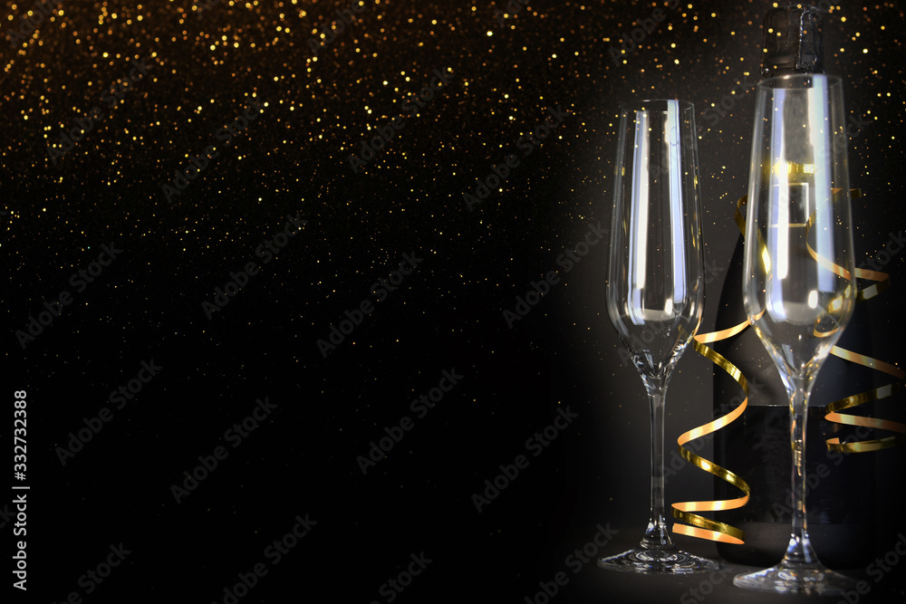 Champagne on the black background Champagne on the black background