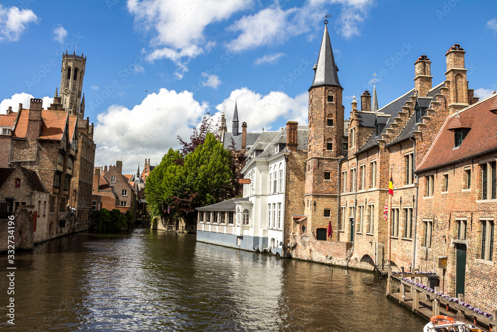 Medieval houses by canal in Bruges (Brugge), Belgium
