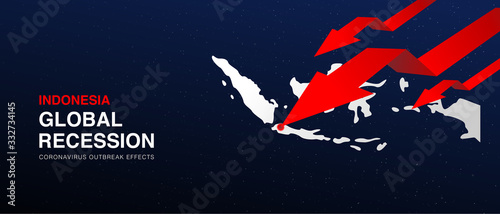 Indonesia global recession design vector background template with red arrow graph. Coronavirus outbreak effects on world economic. Covid-19 pandemic