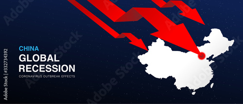 China global recession design vector background template with red arrow graph. Coronavirus outbreak effects on world economic. Covid-19 pandemic