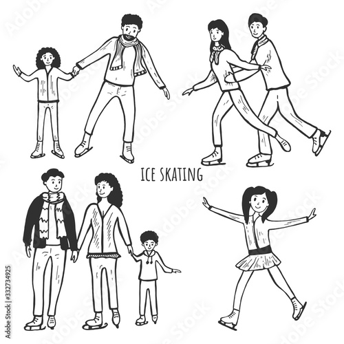 Family recreation on ice rink set