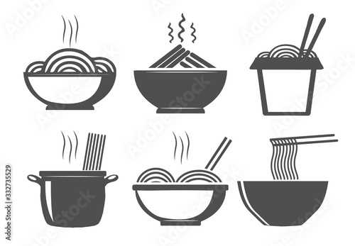 Ramen soup in bowl with sticks icons