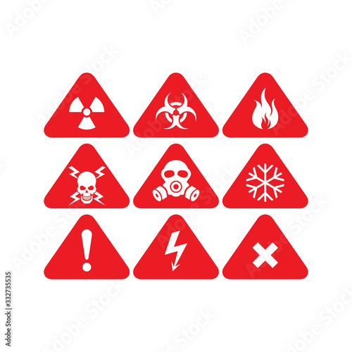 Triangular Warning Hazard Icons Vector Set