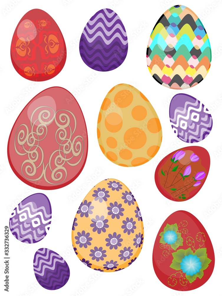 a set of painted Easter eggs. color drawing by hand. colorful print, template.