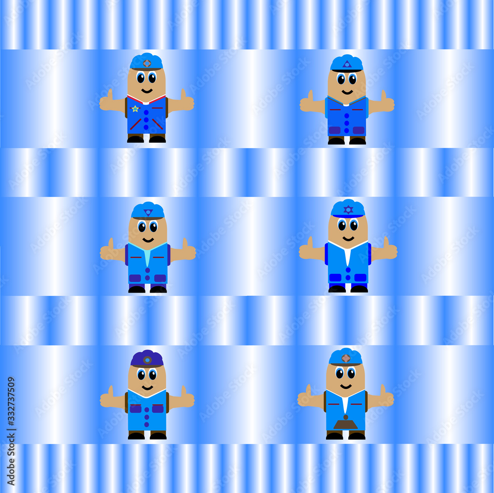 Fototapeta premium Illustration of a funny cartoon man can be used in the design of the envelopes of notebooks, albums, packaging and tourism booklets as a background, seamless wallpaper