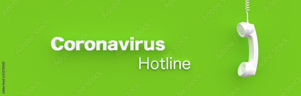 Hotline Landline telephone in front of a color wall background. Corona Covid-19 Virus concept - 3D Rendering. Hotline Landline telephone in front of a color wall background. Corona Covid-19 Virus concept - 3D Rendering.
