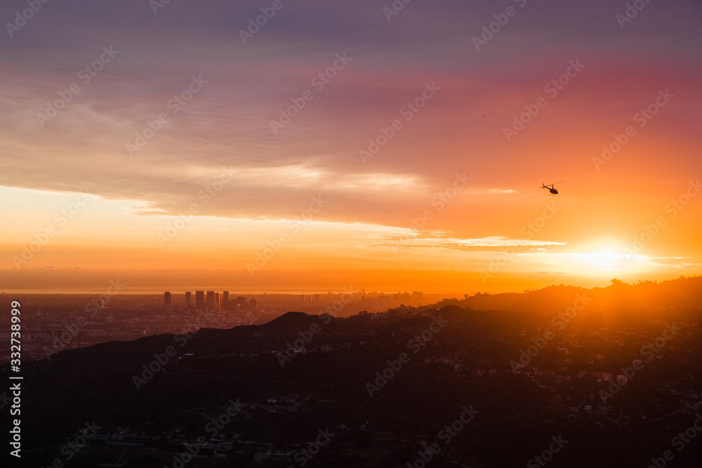 Sunset view of city from the mountains