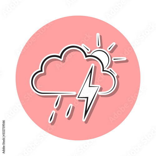 partial rain sign with a thunder-storm sticker icon. Simple thin line, outline vector of Weather icons for ui and ux, website or mobile application