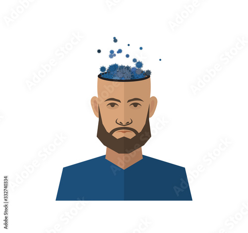 Coronovirus in our heads, propaganda, media influence. Man with a cut in his head, a virus in his head. Coronavirus (2019-nCoV). Virus Covid 19-NCP