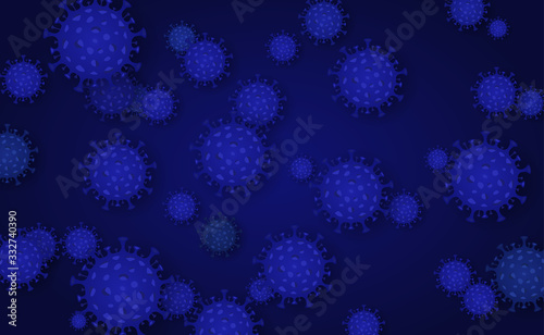 Corona Virus 2020, virus infections. Coronavirus (2019-nCoV). Virus Covid 19-NCP. Background with realistic blue and orange virus cells. Symbol vector illustration.
