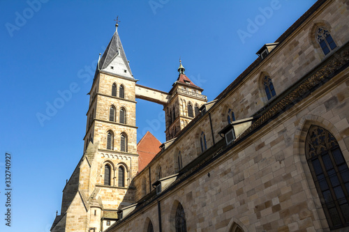 Stadtkirche St. Dionys church with tall steeples in Esslingen.