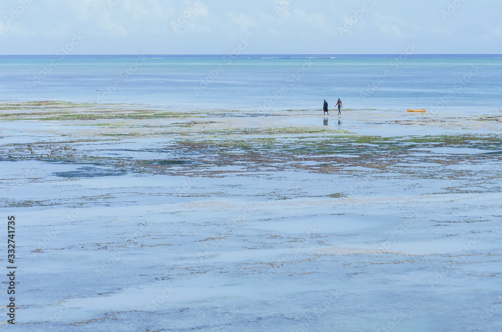 two people walking on Zanzibar coast