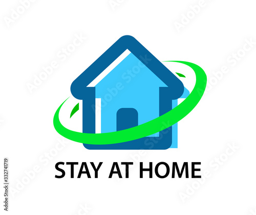 Stay at Home - vector Coronavirus Quarantine illustration with house and caption Agitation. Style simple Emblem for protection from viruses.