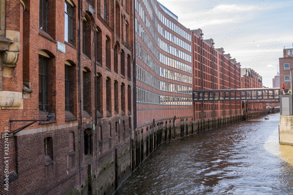 Famous Speicherstadt warehouse district in Hamburg within the HafenCity quarter, Germany. Hamburg